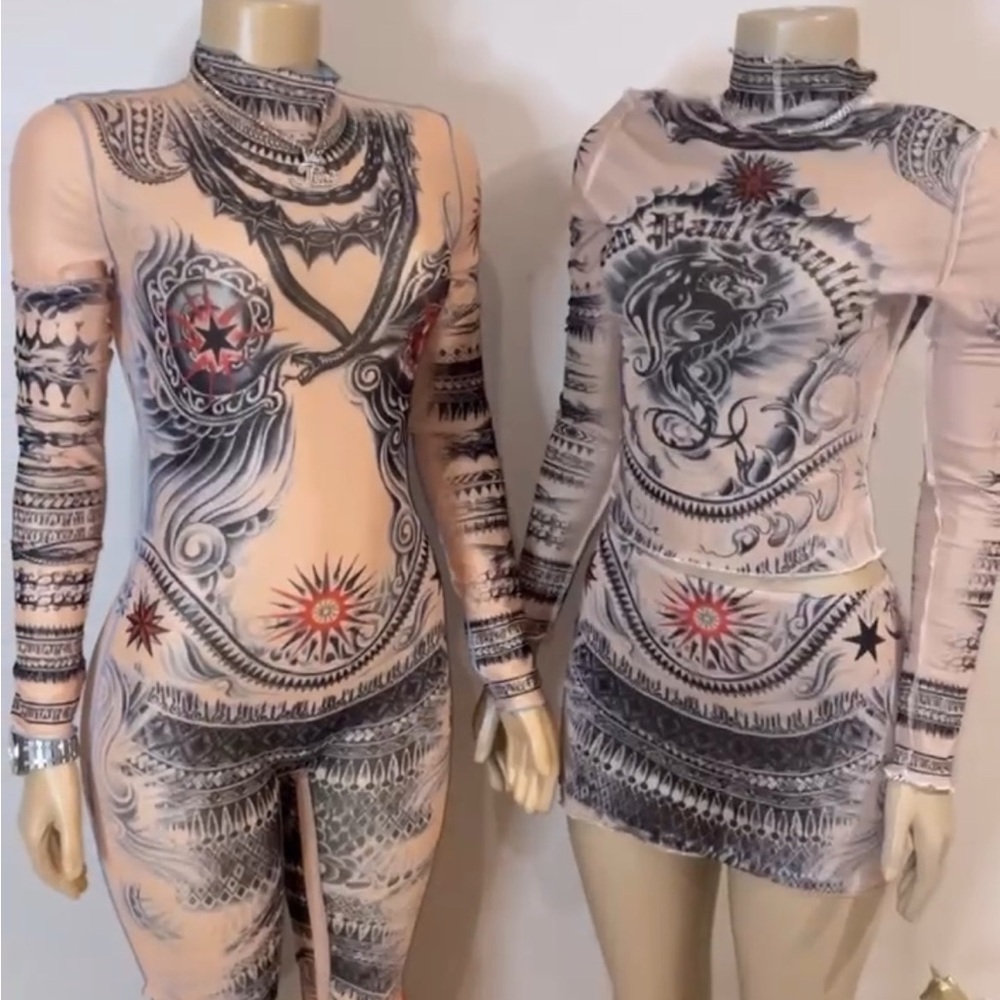 Tan and Black Graphic Fitted Bodysuits